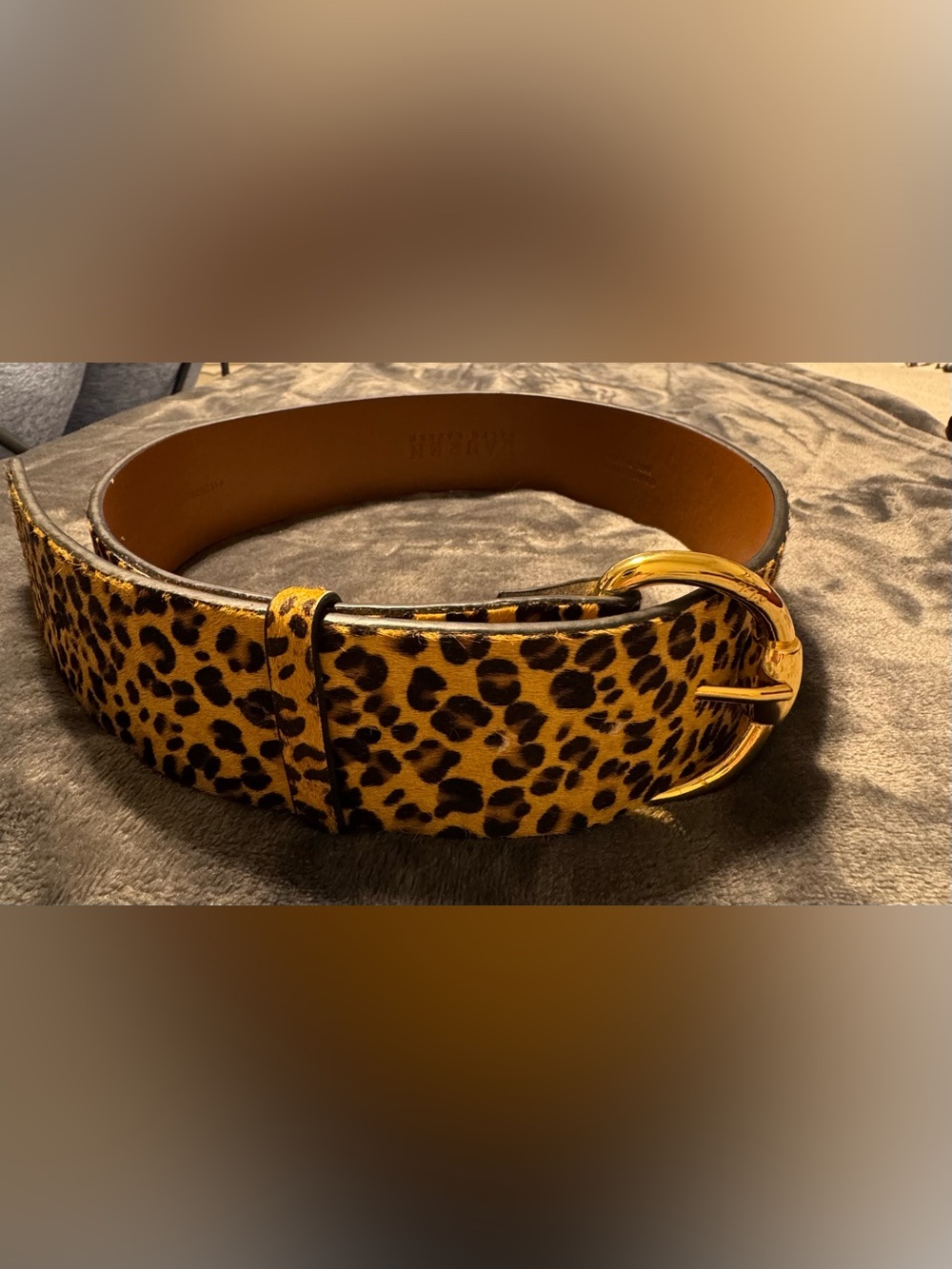 Lauren Ralph Lauren Calf Hair and Leather Wide Belt with Gold Buckle